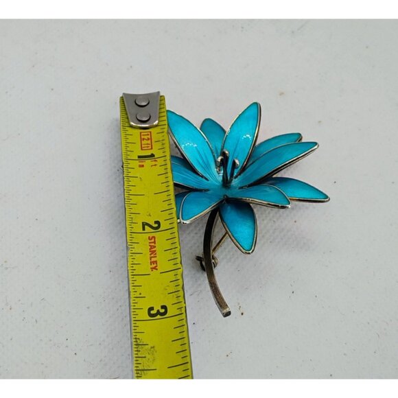 Rare Vtg HROAR PRYDZ Norway Blue Enamel Sterling Silver Flower Brooch Pendant - Picture 6 of 8